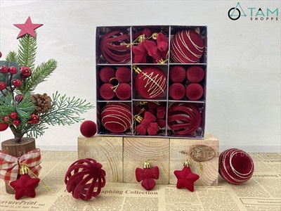 Hộp 35 phụ kiện châu nhung Đỏ phun kim tuyến Vàng [Nhiều kiểu - ĐK 3-6cm] PKT-X-08